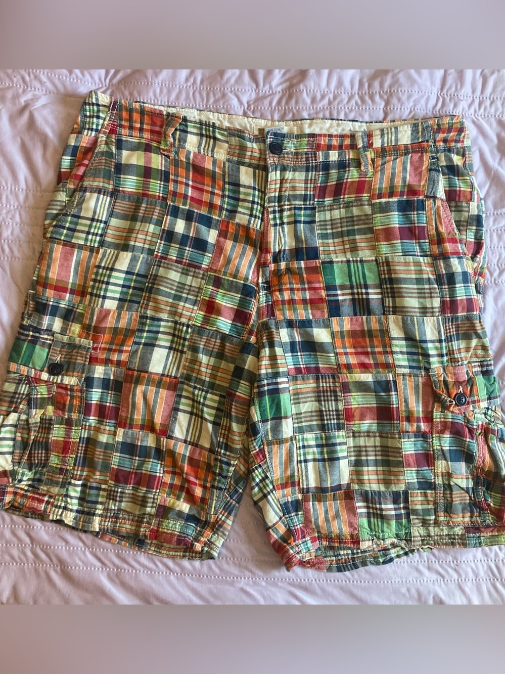 GAP SIZE 38 Men's Multicolor Patchwork Plaid Cargo Shorts